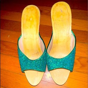 Vintage Green on a wooden clog size 7